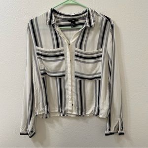 H&M button down blouse striped white size 10